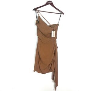 NEW Missguided Two Piece Asymmetrical Top And Mini Skirt Set Women's Size 10 Tan